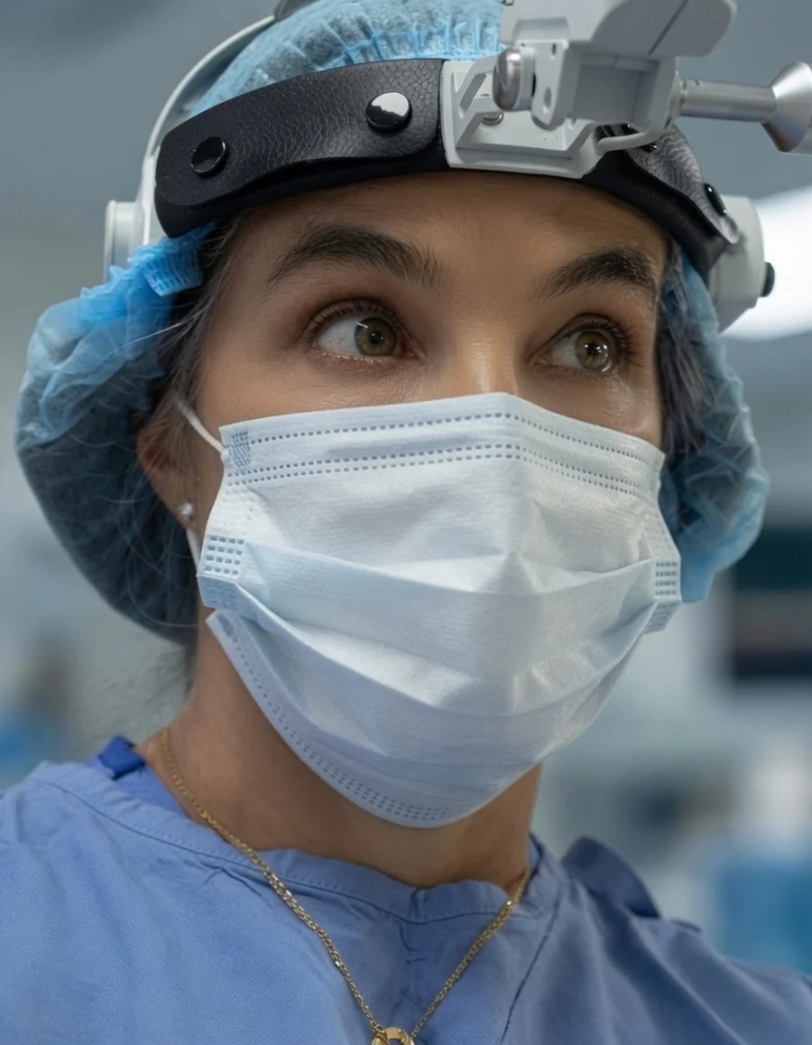 Dr. Alexandra Mora in the operating room — facial plastic surgery in Bogotá